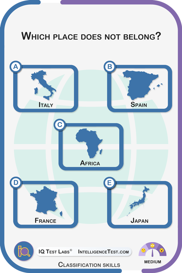 Which of these places does not belong? Italy, Spain, Africa, France or Japan?