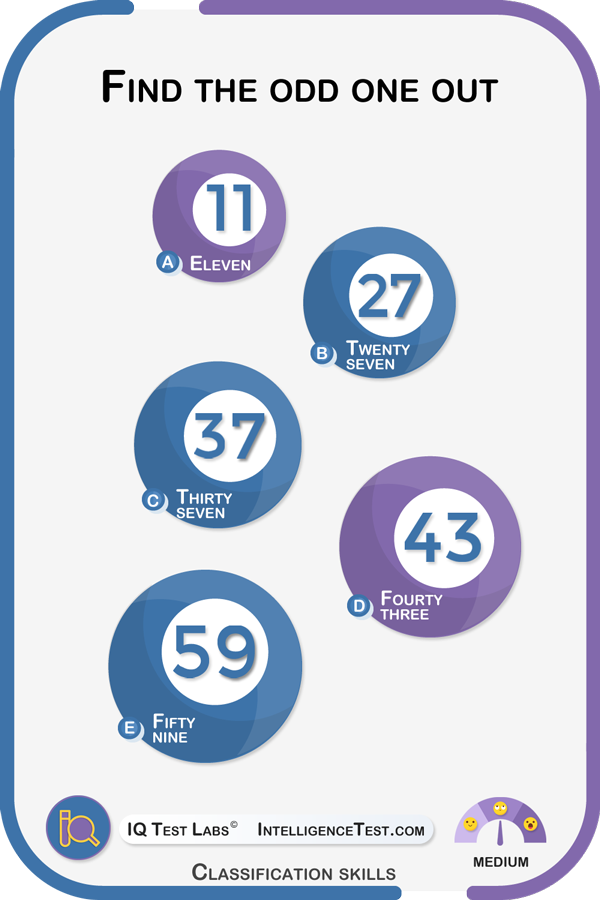 Find the odd one out: 11, 27, 37, 43 or 59