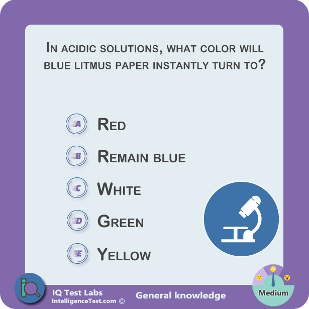 In acidic solutions, what color will blue litmus paper instantly turn to?