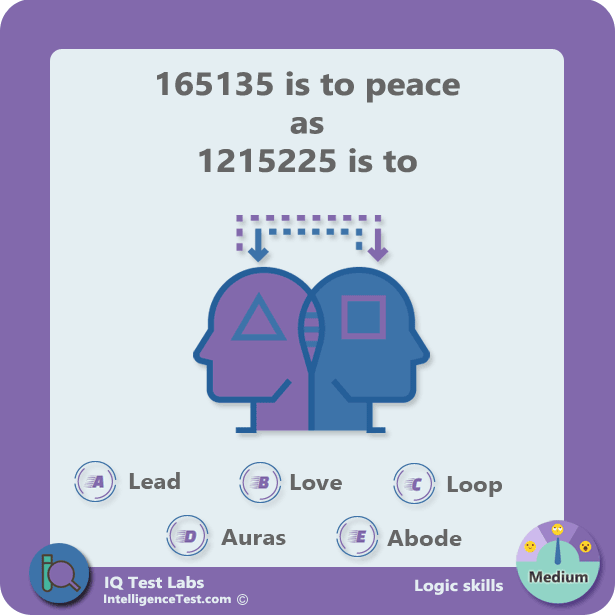 165135 is to peace as 1215225 is to