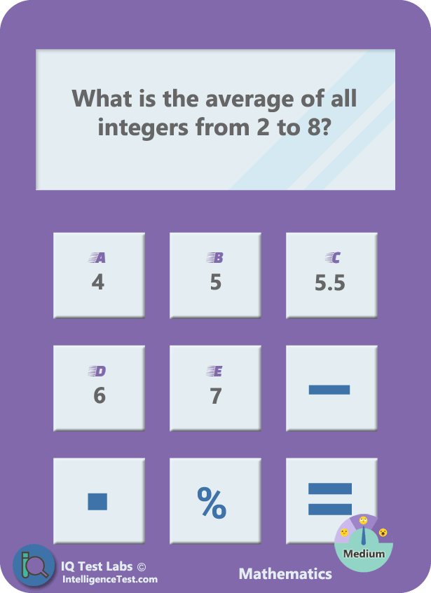 What is the average of all of the integers from 2 to 8? 4, 5, 5.5 6 or 7?