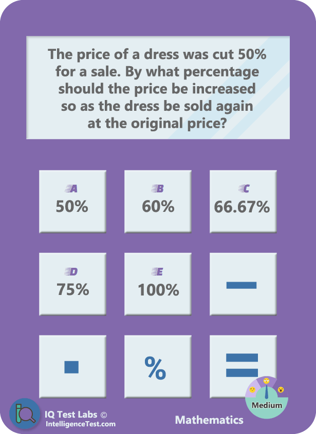 The price of a dress was cut 50% for a sale. By what percentage should the price be increased so as the dress be sold again at the original price?