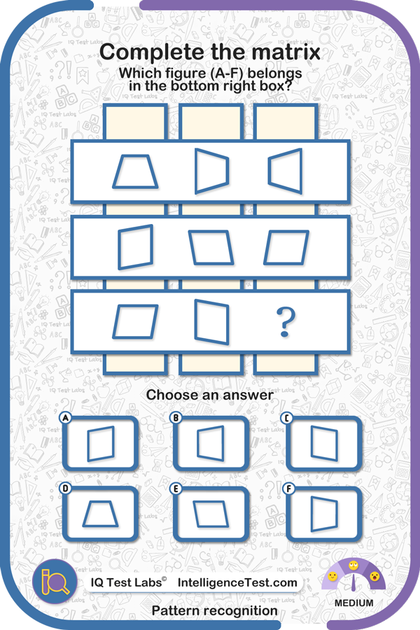 Four-sided shapes - which figure belongs in the bottom right box?