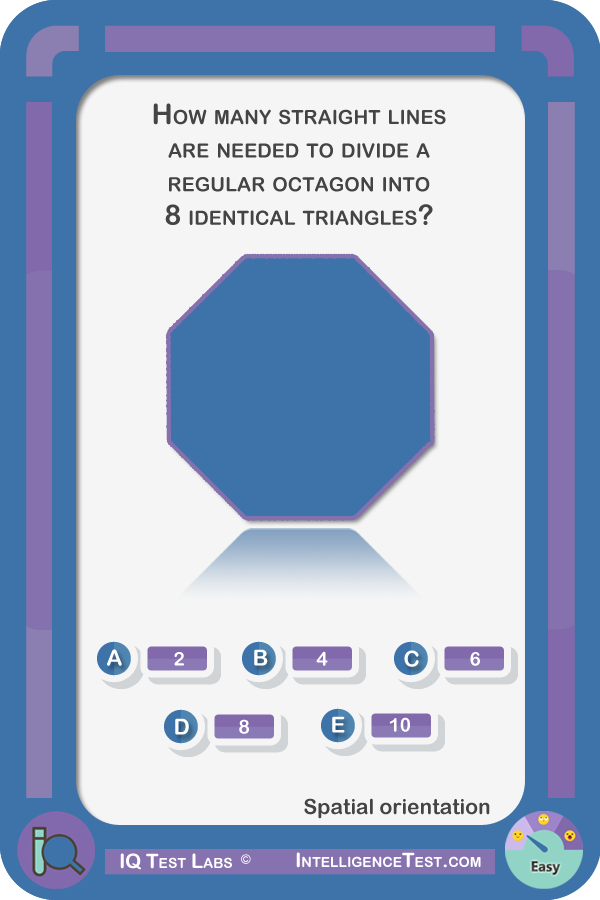 How many straight lines are needed to divide a regular octagon into 8 identical triangles?