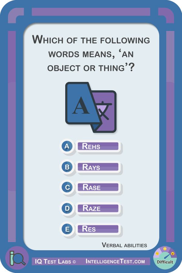 Which of the following words can be defined as a thing, matter or object? 'Rehs, rays, rase, raze, res.'