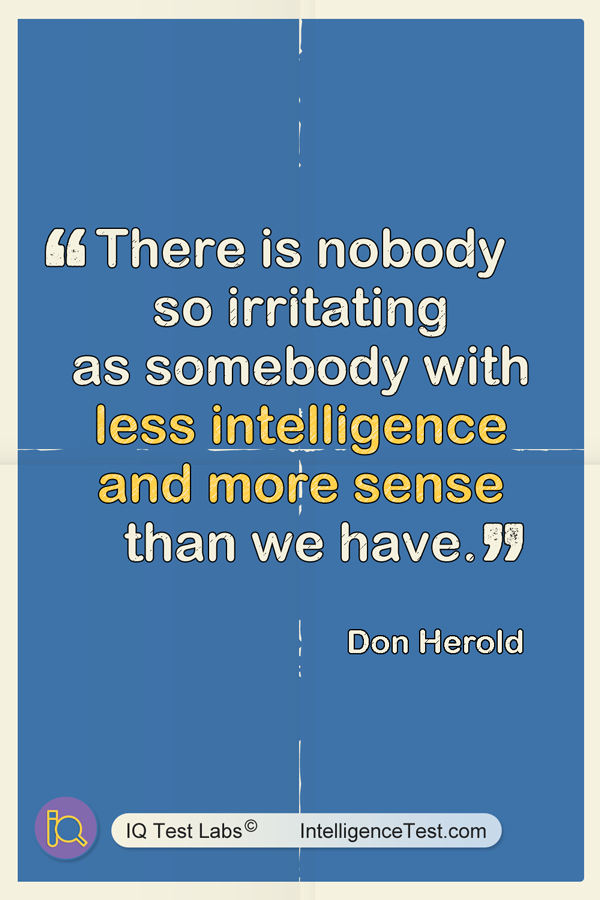 There is nobody so irritating as somebody with less intelligence and more sense than we have. - Don Herold