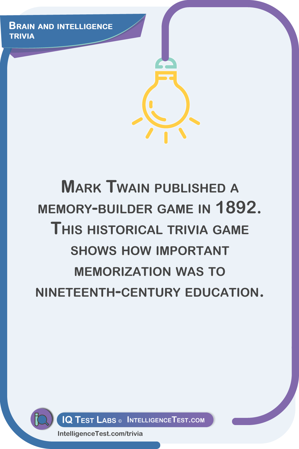 Mark Twain published a memory-builder game in 1892. This historical trivia game shows how important memorization was to nineteenth-century education.